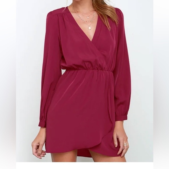 Lulu’s Bright Maroon Long Sleeve Dress - Picture 7 of 8